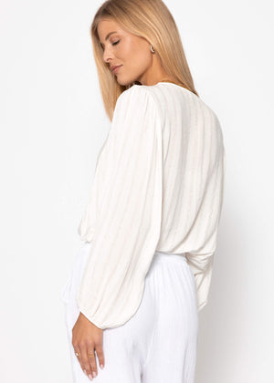 Blouse with glitter stripes - off-white