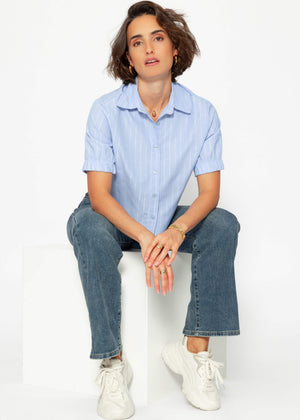 Blouse with lurex stripes - light blue