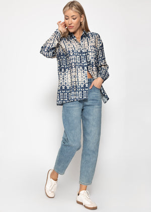 Bluse mit Print - blau