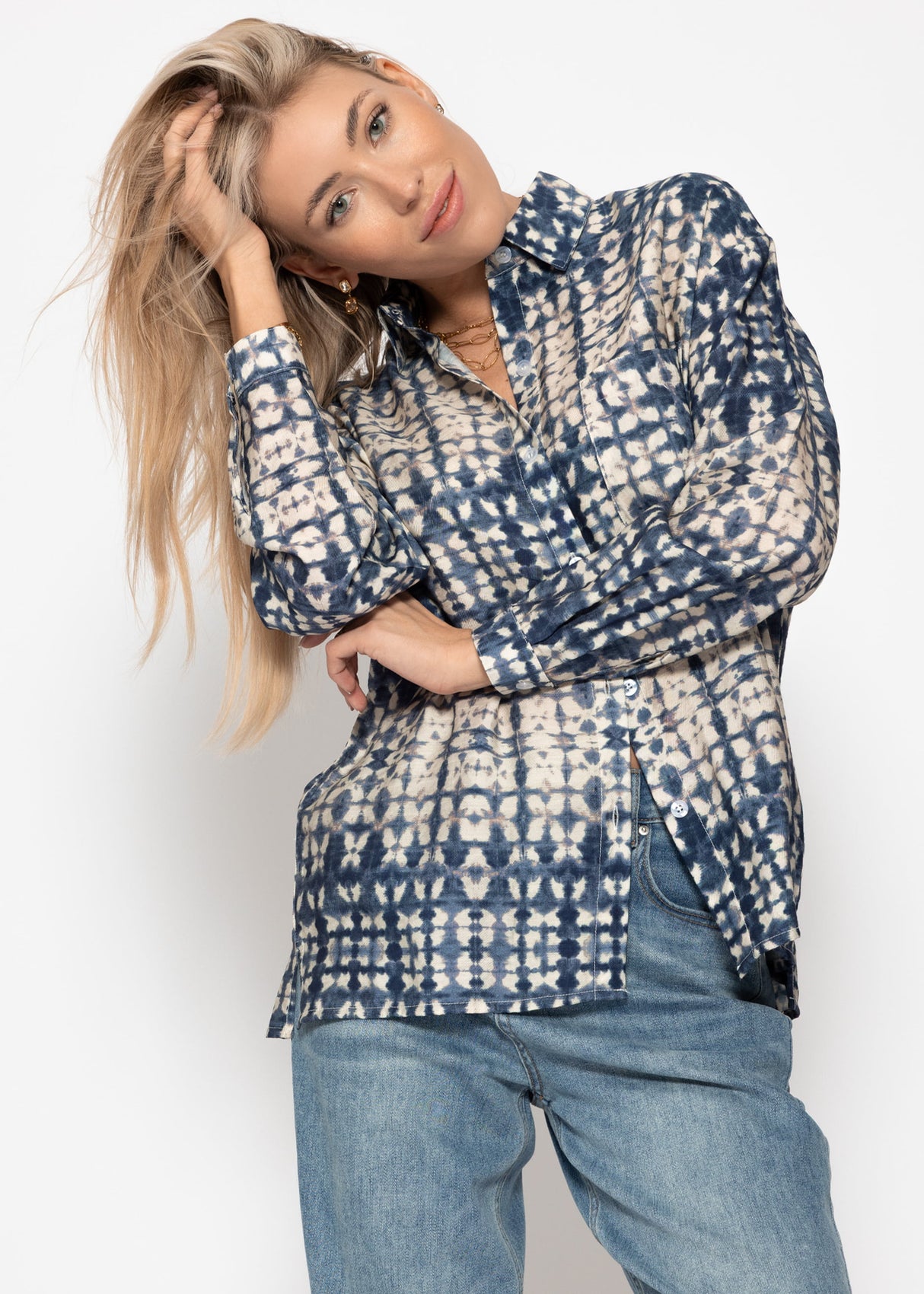 Bluse mit Print - blau
