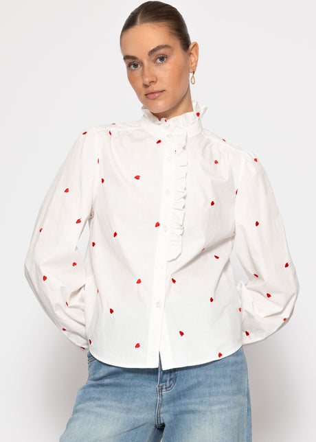 Bluse mit roter Herzstickerei - weiß