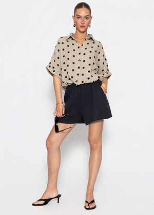 Blouse with a train tape and dots - taupe