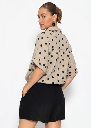 Blouse with a train tape and dots - taupe