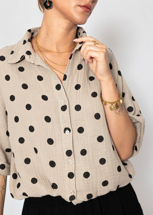 Blouse with a train tape and dots - taupe