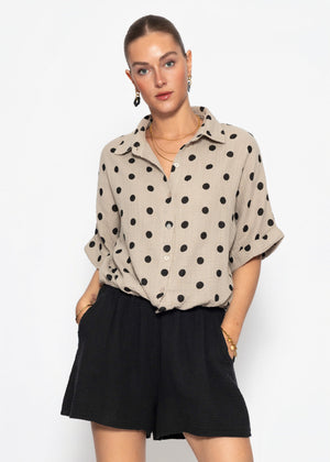 Blouse with a train tape and dots - taupe