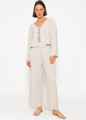 Linen blouse jacket with ties - greige
