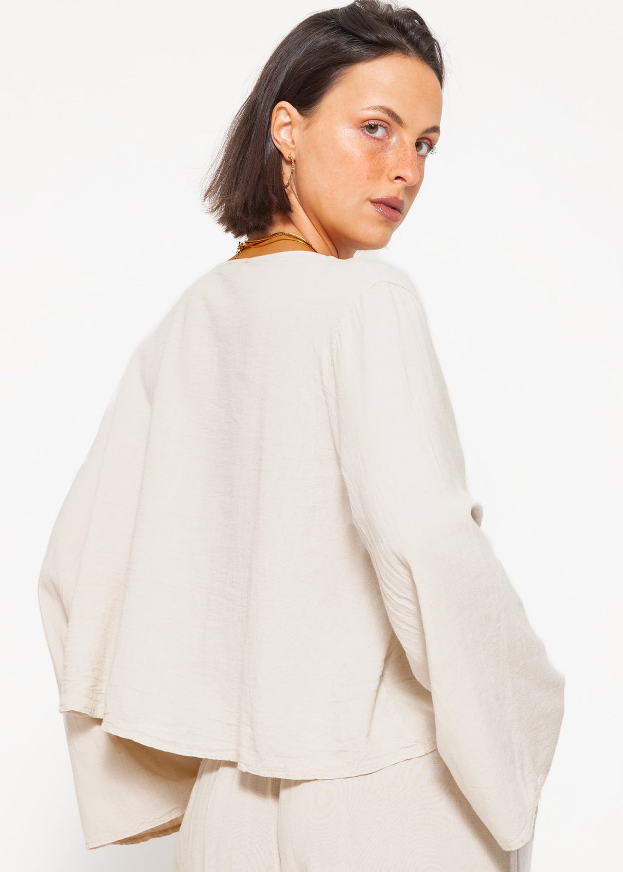 Linen blouse jacket with ties - greige