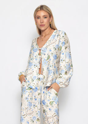 sassyclassy Blusenjacke mit Bindebänder und Blümchendruck - beige-blau