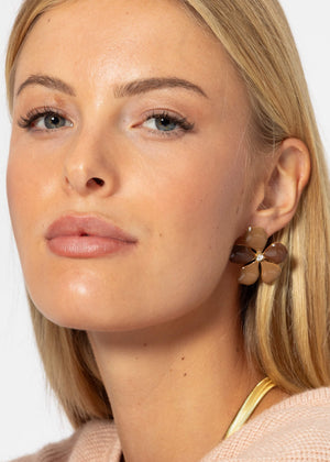 Flower stud earrings nude with glitter stone - gold