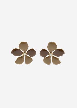 Flower stud earrings nude with glitter stone - gold