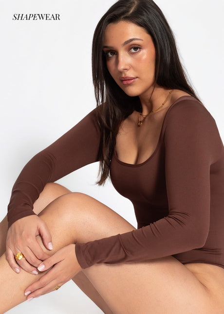 Bodysuit Sculpting Shapewear Langarm mit String - braun by SASSYCLASSY