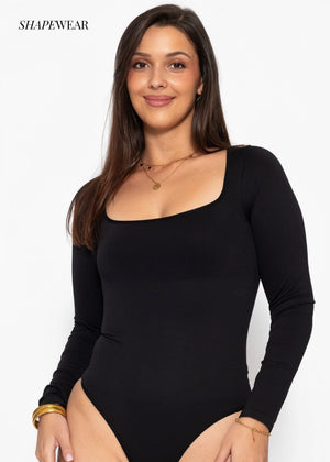 Bodysuit Sculpting Shapewear Langarm mit String - schwarz