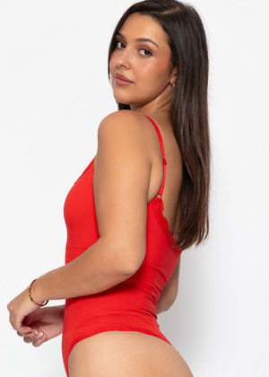 Bodysuit Sculpting Shapewear mit String und Spitze - rot