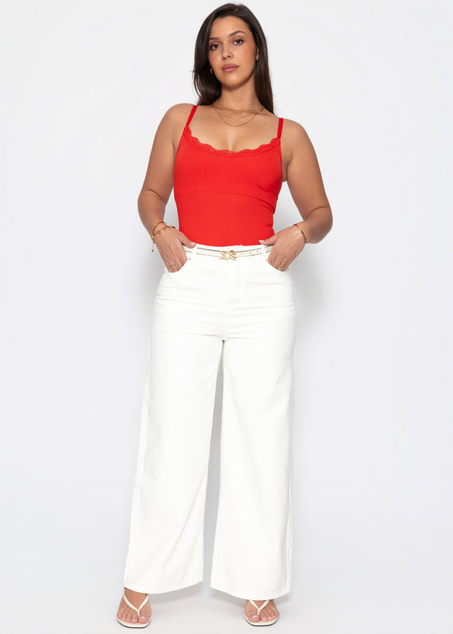 Bodysuit Sculpting Shapewear mit String und Spitze - rot