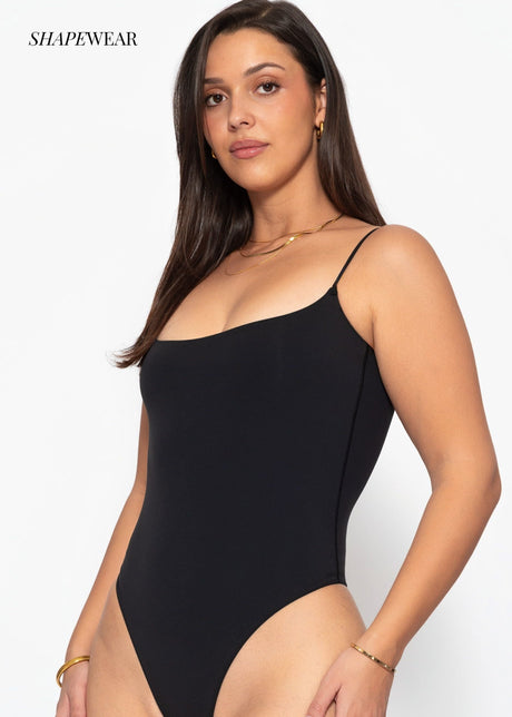 Bodysuit Soft Shapewear mit String und Spaghetti Träger - schwarz by SASSYCLASSY