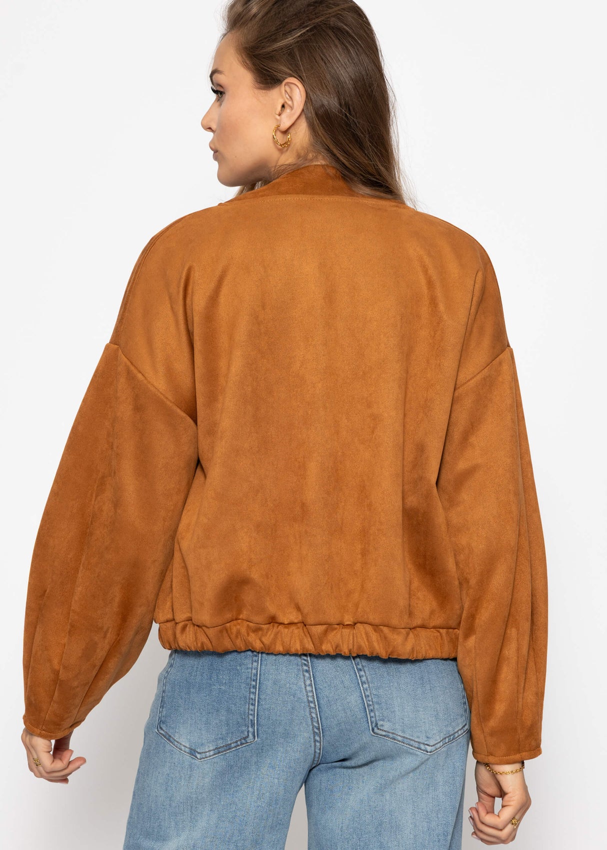 Oversized bomber jacket in suede look - brown