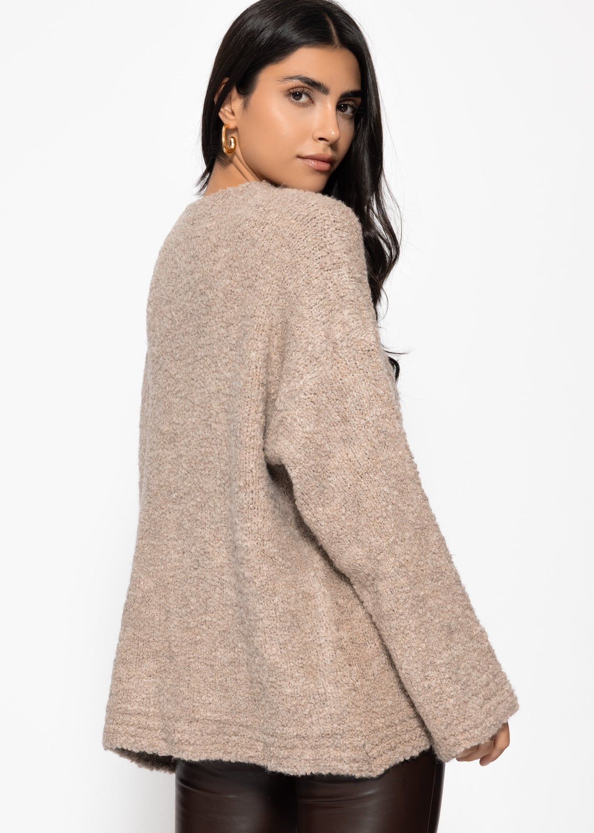 Bouclé-Pullover mit Rundhalsausschnitt - greige