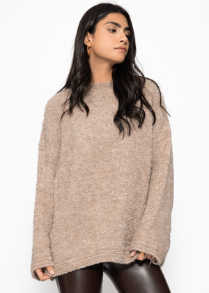 Bouclé-Pullover mit Rundhalsausschnitt - greige