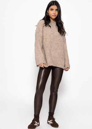 Bouclé-Pullover mit Rundhalsausschnitt - greige