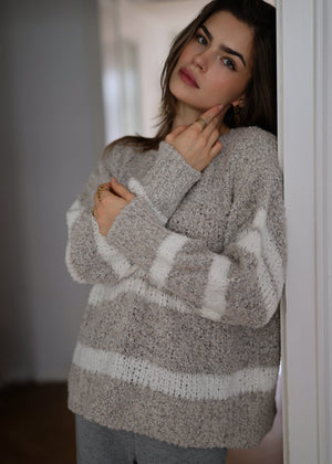 Bouclé Pullover mit Streifenmuster - greige