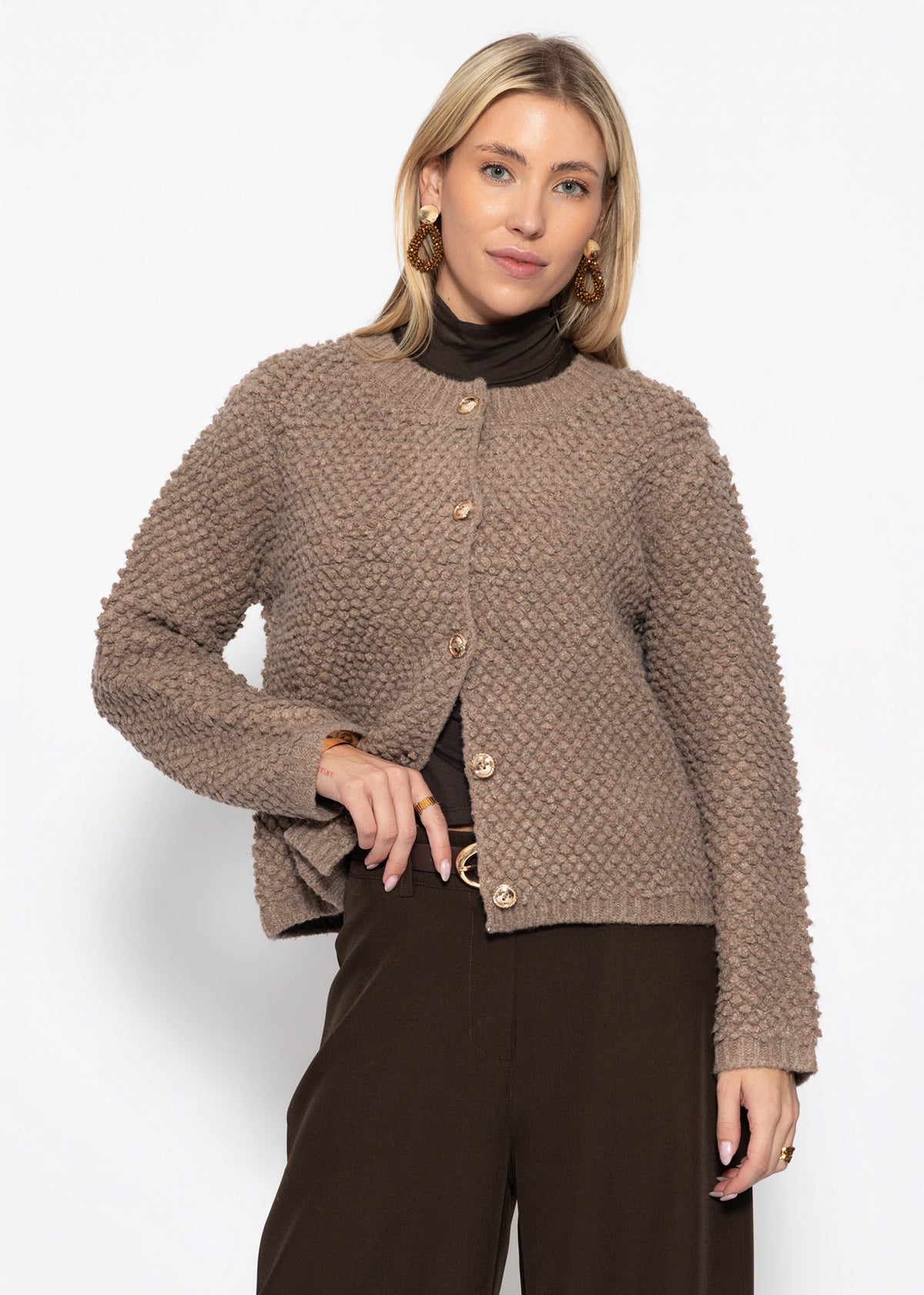 Bouclé Strickjacke - taupe