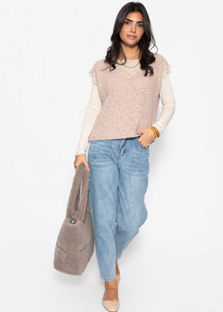 Bouclé Top mit Spitze - altrosa