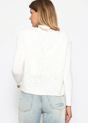 Bouclé Top mit Spitze - offwhite