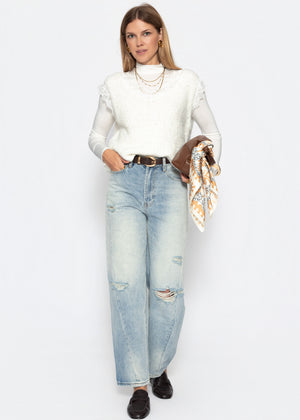 Bouclé Top mit Spitze - offwhite