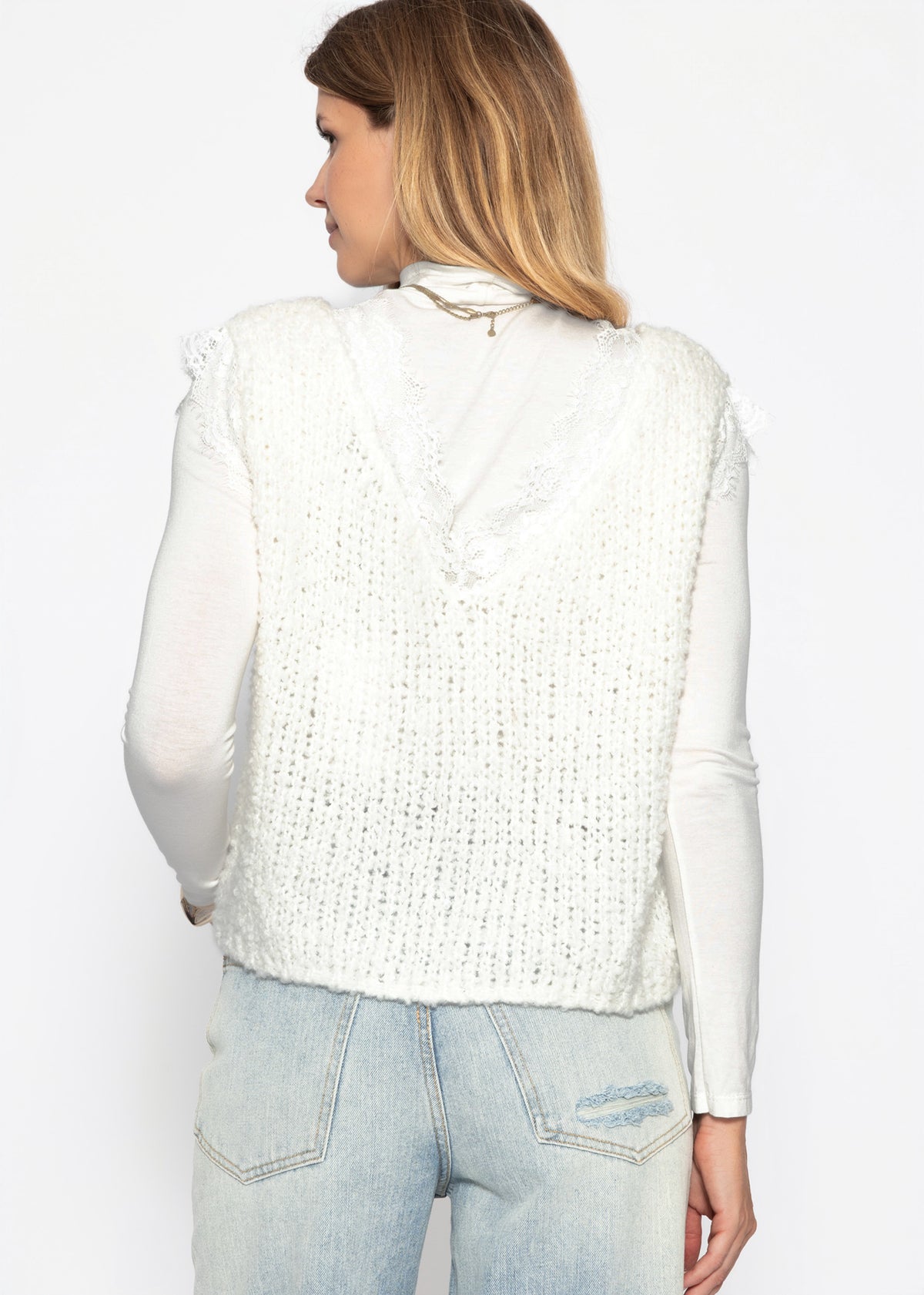 Bouclé Top mit Spitze - offwhite