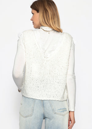 Bouclé Top mit Spitze - offwhite