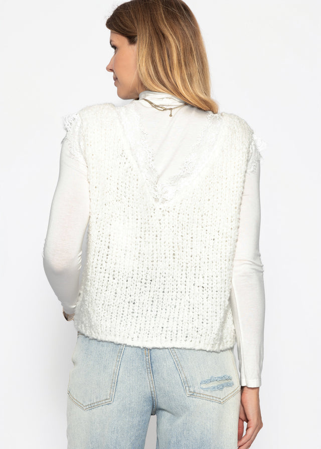 Bouclé Top mit Spitze - offwhite