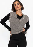Bouclé Top mit Spitze - taupe - SASSYCLASSY