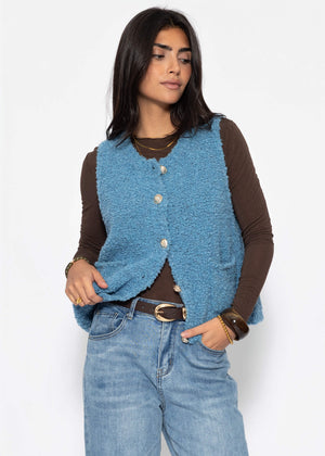 Bouclé-Weste mit Taschen - blau