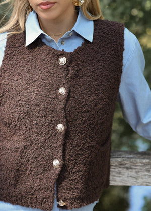 Bouclé-Weste mit Taschen - braun