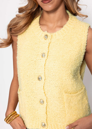 Bouclé vest with pockets - butter yellow