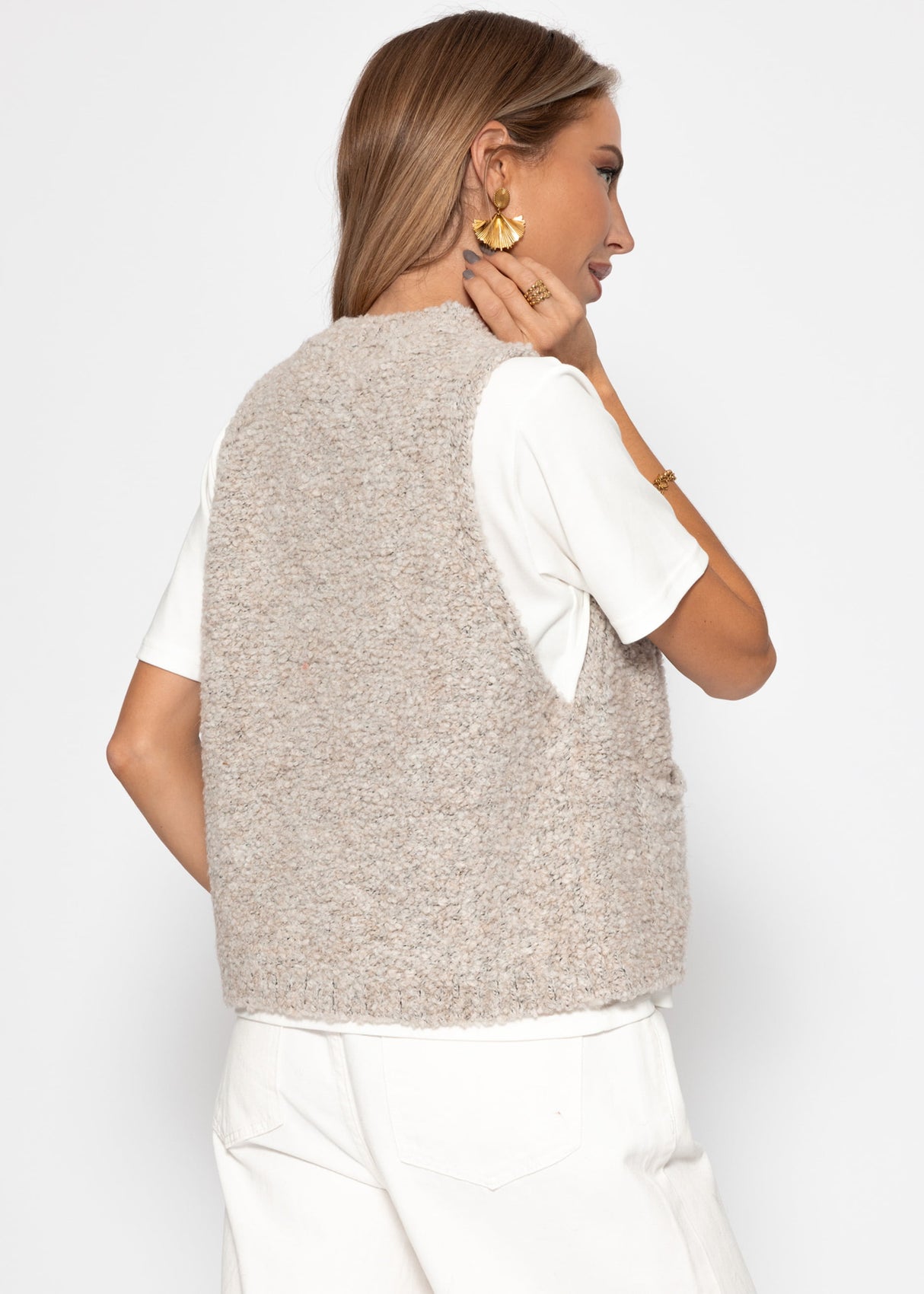 Bouclé-Weste mit Taschen - greige