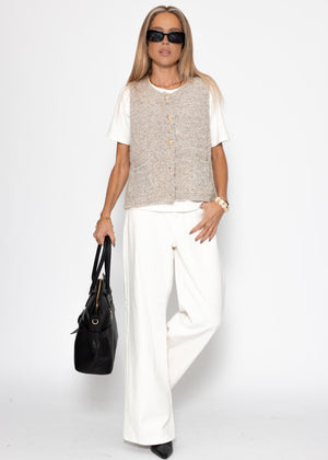 Bouclé-Weste mit Taschen - greige