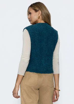 Bouclé-Weste mit Taschen - petrol