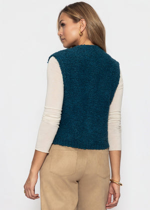 Bouclé-Weste mit Taschen - petrol