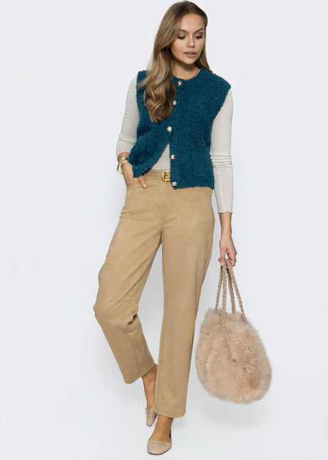 Bouclé-Weste mit Taschen - petrol