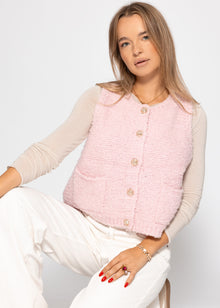 Bouclé vest with pockets - pink