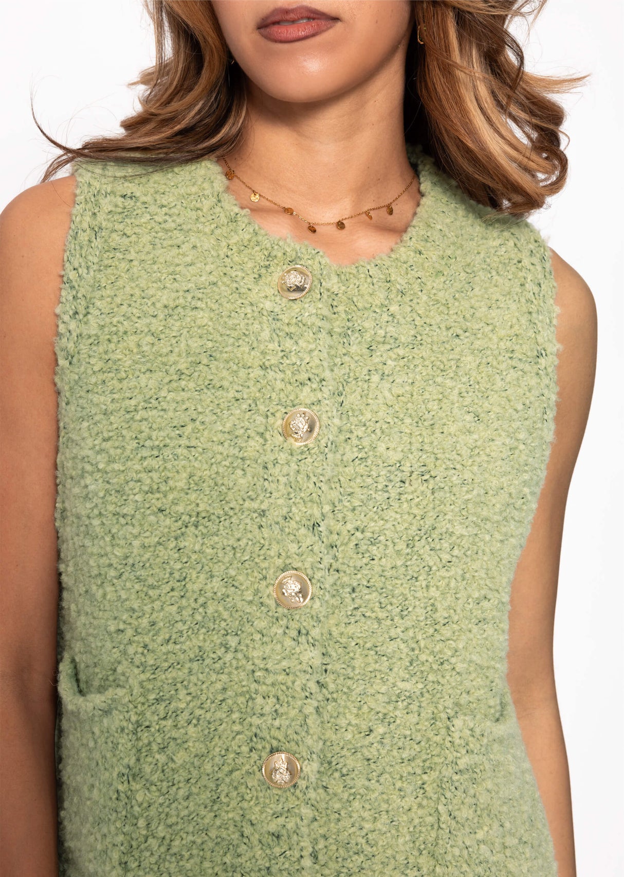 Bouclé-Weste mit Taschen - grün