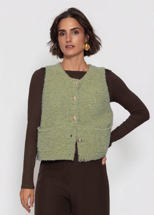 Bouclé-Weste mit Taschen - grün