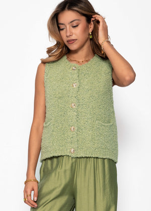 Bouclé-Weste mit Taschen - grün