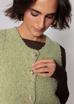 Bouclé-Weste mit Taschen - grün