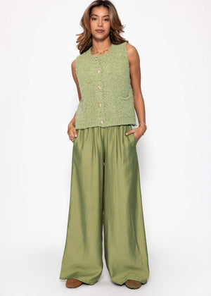 Bouclé-Weste mit Taschen - grün