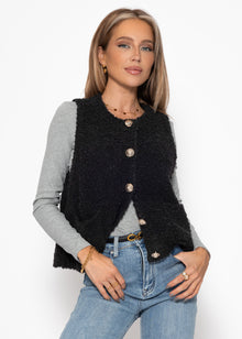 Bouclé vest with bags - black