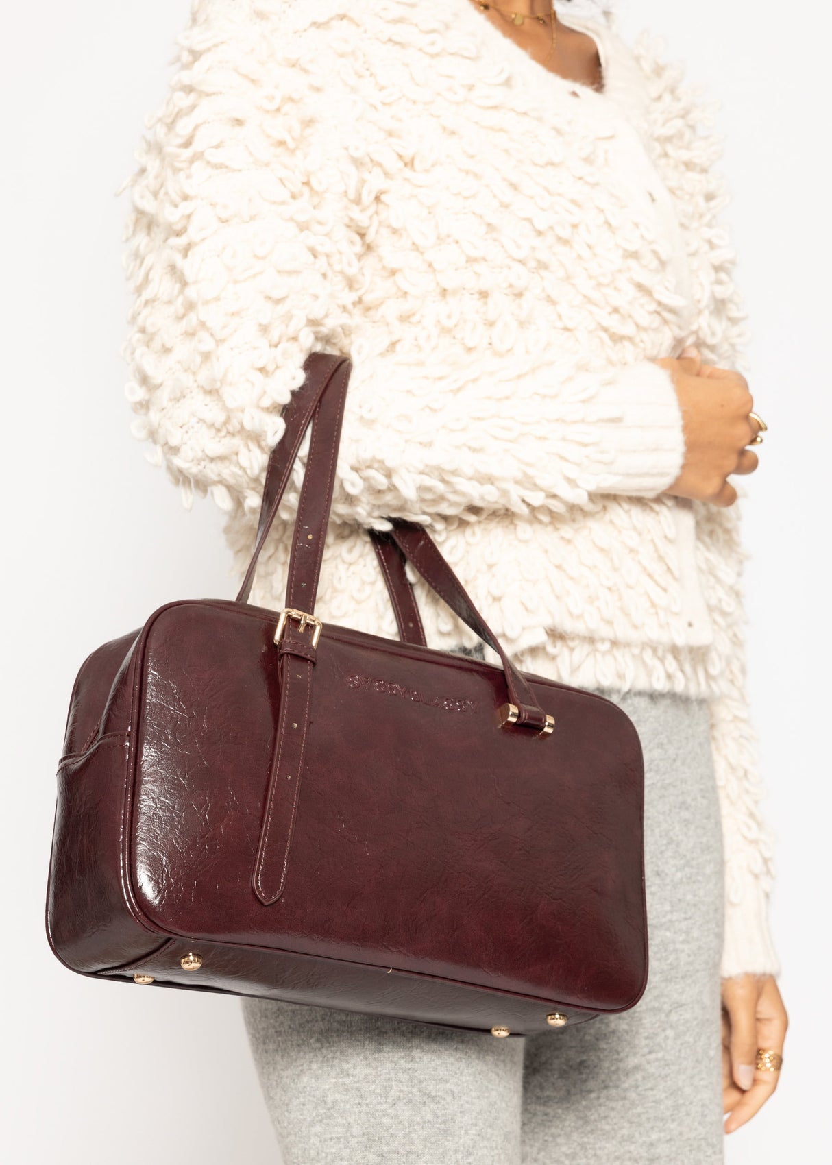 Faux leather bowling bag - burgundy