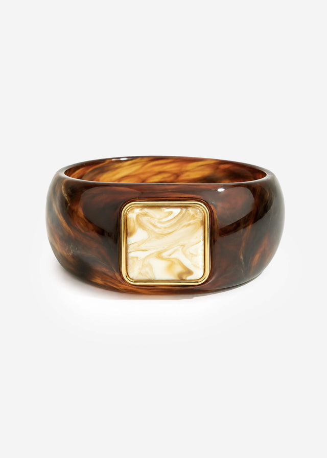 Wide bangle with gemstone - brown