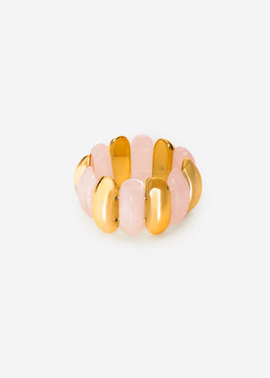 Wide bracelet with gold-colored elements - pink